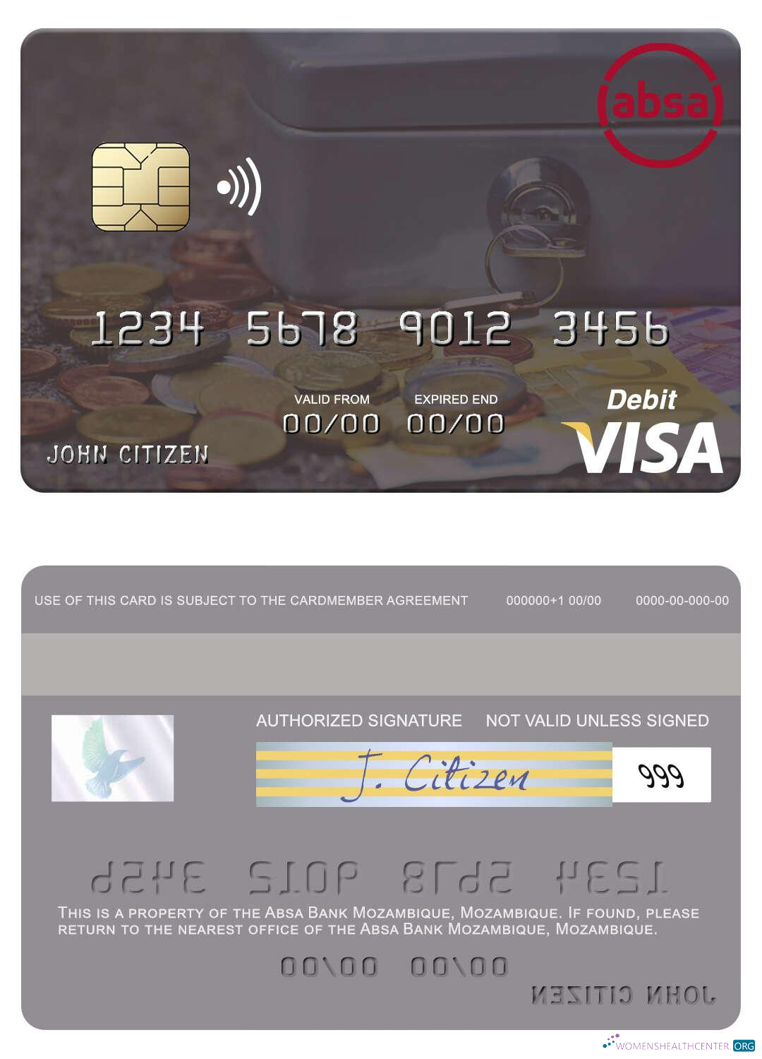 Download Mozambique Absa Bank Mozambique visa debit card Photoshop template
